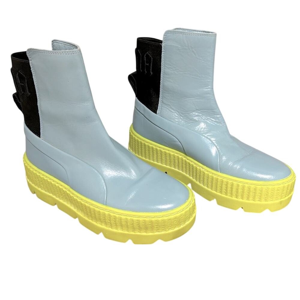 Puma Fenty Chelsea Sneaker Boots by Rihanna Sterling Blue Limeade Black Like New